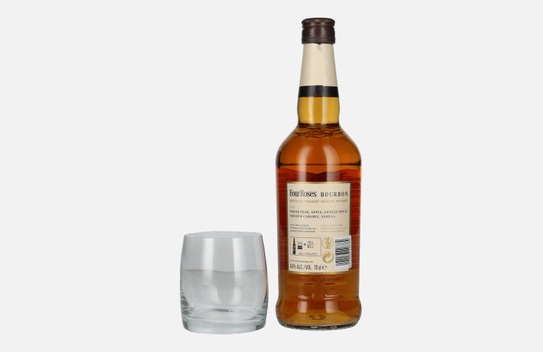 Four Roses Bourbon 40% Vol. 0,7l met Whisky Glas