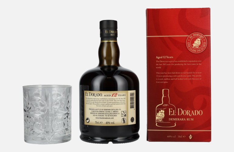 El Dorado 12 Years Old Finest Demerara Rum 40% Vol. 0,7l en boîte cadeau avec Tumbler