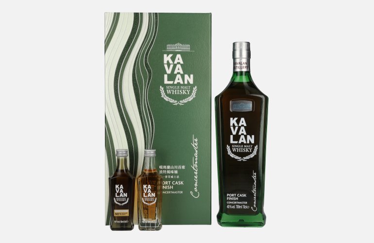 Kavalan CONCERTMASTER Port Cask Finish Single Malt Whisky 40% Vol. 0,7l en boîte cadeau avec 2x0,05l Miniaturen