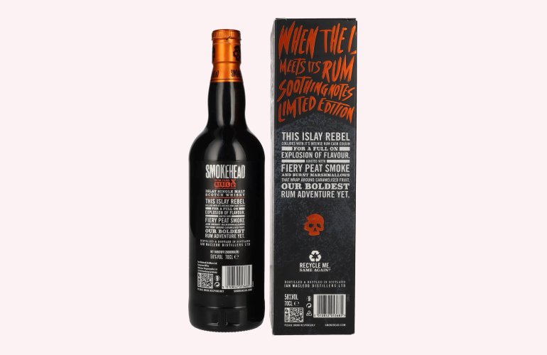 Smokehead RUM REBEL Rum Cask XLE Islay Single Malt Xclusive Limited Edition 58% Vol. 0,7l in geschenkverpakking