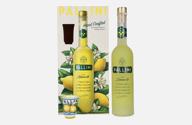 Pallini Limoncello Liqueur 26% Vol. 0,5l in Geschenkbox mit Keramik-Becher