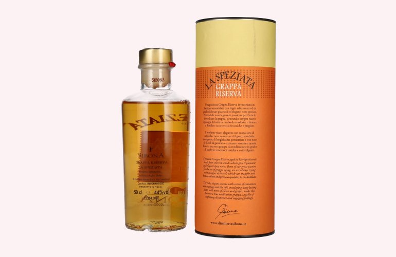 Sibona GRAPPA RISERVA La Speziata 44% Vol. 0,5l in geschenkverpakking