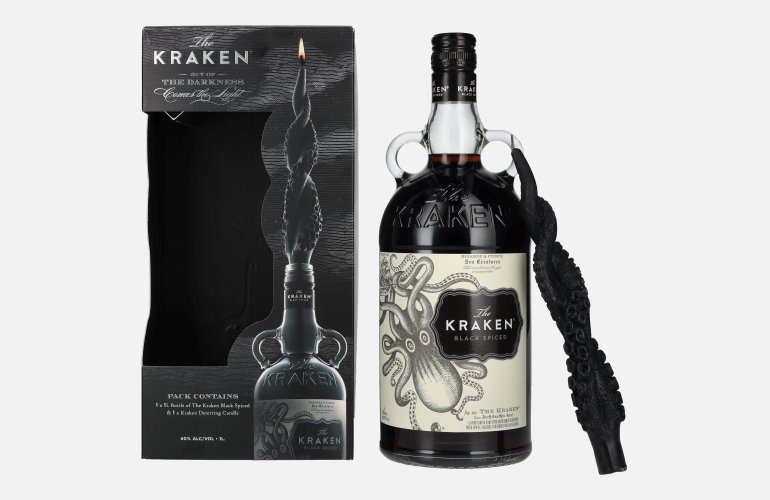 The Kraken Black Spiced 40% Vol. 1l en boîte cadeau avec Kerze