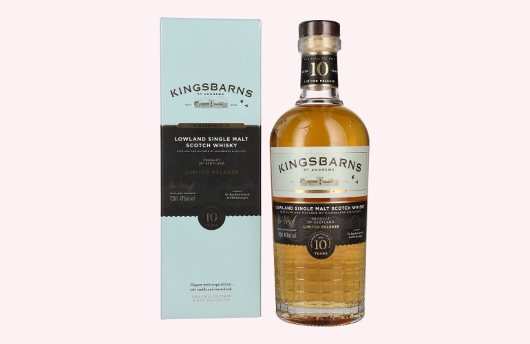Kingsbarns 10 Years Old Lowland Single Malt Scotch Whisky Limited Release 46% Vol. 0,7l en boîte cadeau