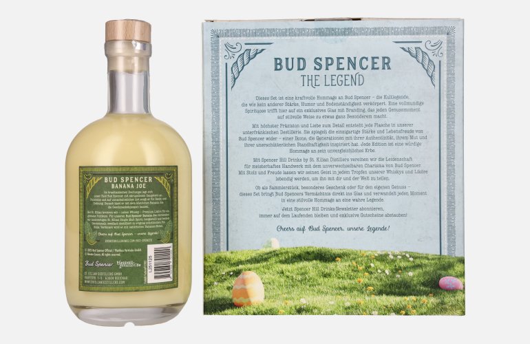 Bud Spencer The Legend BANANA JOE Bananen-Sahnelikör FROHE OSTERN Edition 21% Vol. 0,7l in geschenkverpakking met limitiertem Ritzenhoff Sammlerglas