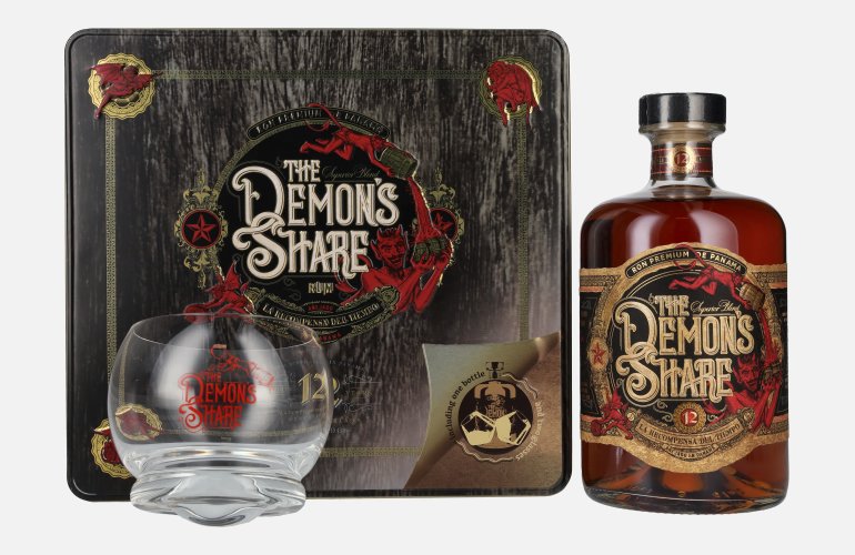 The Demon's Share Superior Blend Rum 12 Years Old 41% Vol. 0,7l in Tinbox met Glas