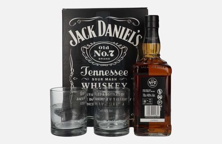 Jack Daniel's Tennessee Whiskey 40% Vol. 0,7l in Geschenkbox mit 2 Rocks Gläsern