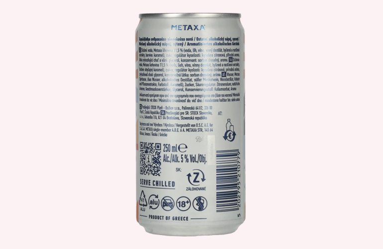 Metaxa Peach Spritz Greek Cocktails Ready to Drink 5% Vol. 0,25l Dose Pfand