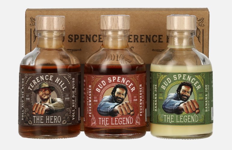 Bud Spencer & Terence Hill Miniset Likör 25% Vol. 3x0,05l in Geschenkbox