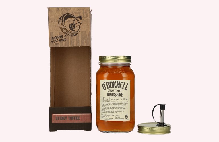 O'Donnell Moonshine STICKY TOFFEE Liqueur 25% Vol. 0,7l en boîte cadeau avec Bec verseur