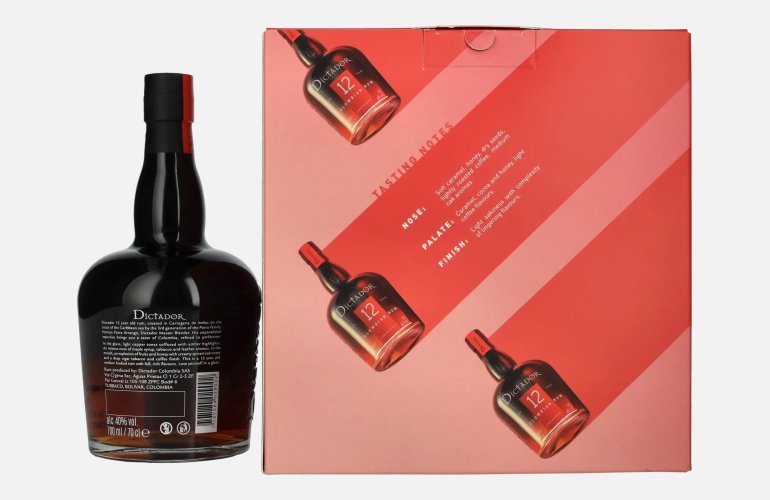 Dictador 12 Years Old ICON RESERVE Colombian Rum 40% Vol. 0,7l in geschenkverpakking met 2 Bril