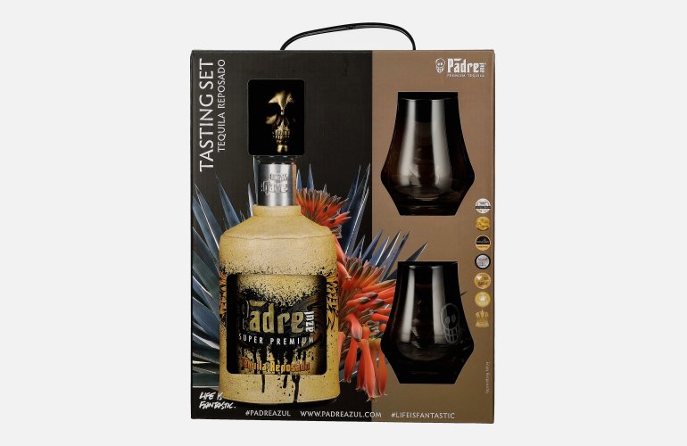 Padre Azul Super Premium Tequila Reposado 100% Agave 40% Vol. 0,7l en boîte cadeau avec 2 Verres
