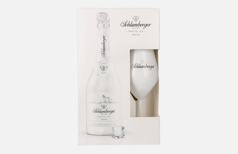 Schlumberger WHITE ICE Austrian Sparkling Secco 11,5% Vol. 0,75l in geschenkverpakking met Ritzenhof Glas