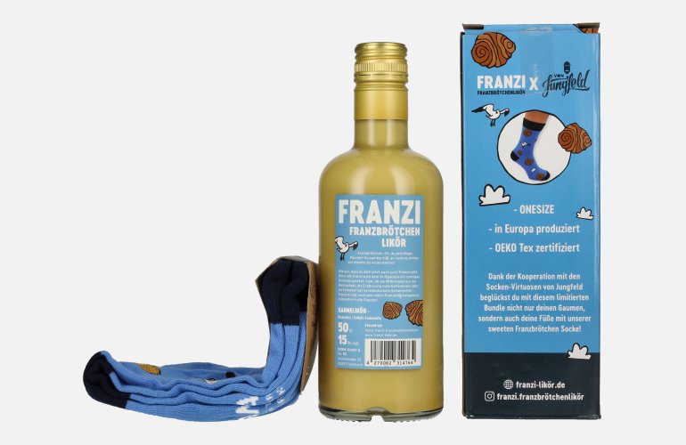 Franzi Franzbrötchen Likör 15% Vol. 0,5l en boîte cadeau avec Socken