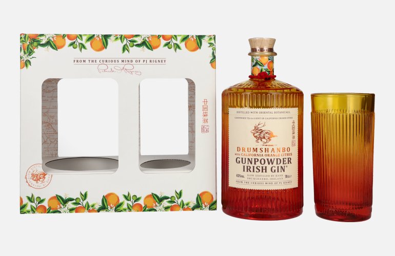 Drumshanbo Gunpowder Irish Gin with California Orange Citrus 43% Vol. 0,7l in Giftbox with glass