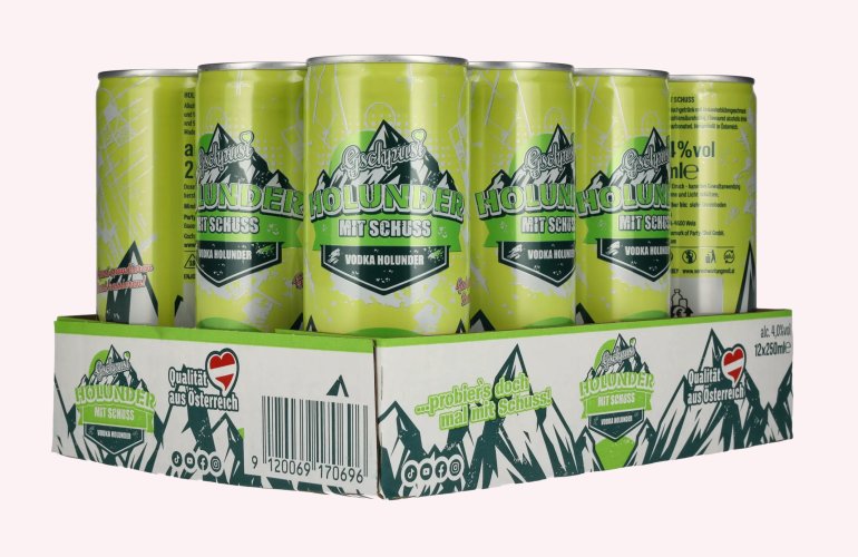 Gschpusi Holunder met Schuss 4% Vol. 12x0,25l Dosen Pfand