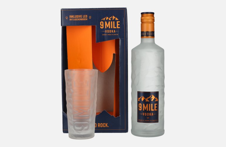 9 Mile Vodka 37,5% Vol. 0,7l in geschenkverpakking met Glas