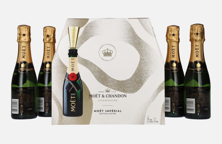 Moët & Chandon Champagne AT HOME PACK 12% Vol. 6x0,2l en boîte cadeau avec Bottle Sippers