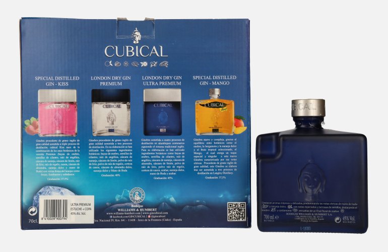 Cubical Ultra Premium London Dry Gin 45% Vol. 0,7l en boîte cadeau avec Verre