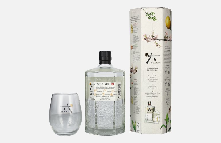 Roku Gin The Japanese Craft Gin 43% Vol. 0,7l in geschenkverpakking met Glas
