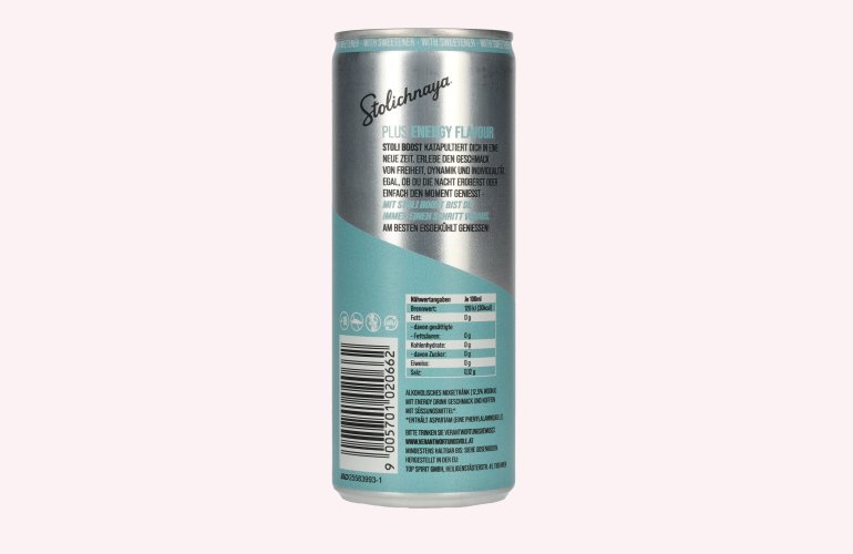 Stolichnaya Boost Plus ENERGY Flavour Sugarfree 5% Vol. 0,25l Dose