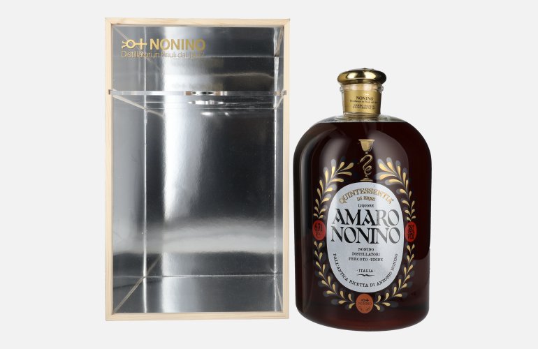 Amaro Nonino Quintessentia Di Erbe Liquore 35% Vol. 6,3l in Holzkiste avec Dosierpumpe