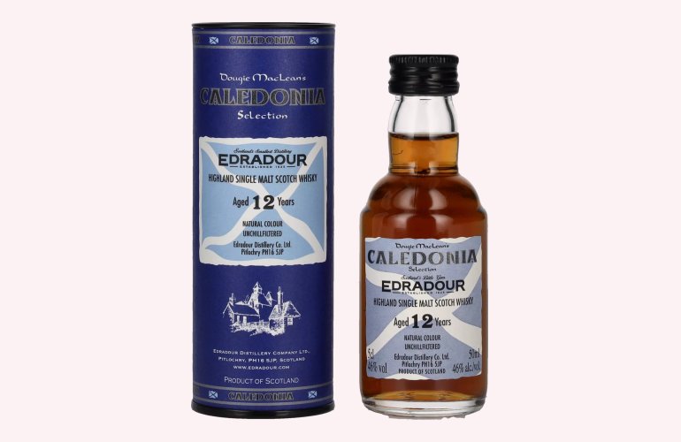 Edradour CALEDONIA 12 Years Old Highland Single Malt 46% Vol. 0,05l in geschenkverpakking