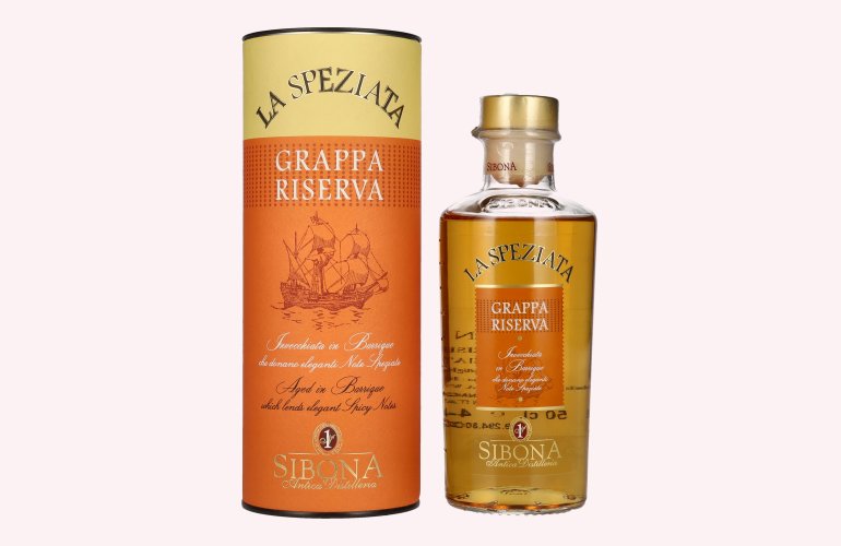 Sibona GRAPPA RISERVA La Speziata 44% Vol. 0,5l in geschenkverpakking