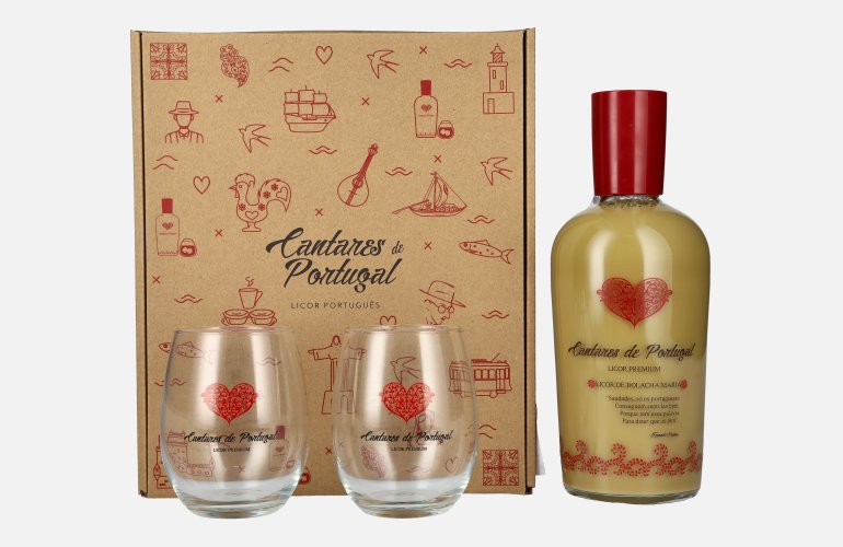 Cantares de Portugal Licor de Bolacha Maria 15% Vol. 0,7l in Geschenkbox mit 2 Gläsern