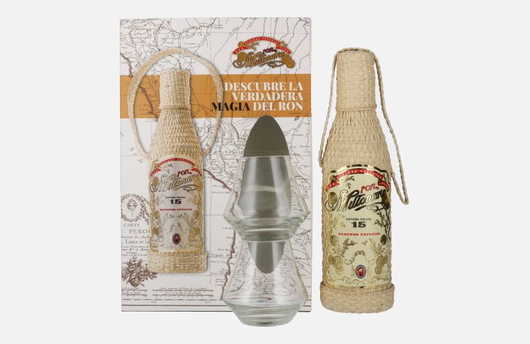 Ron Millonario 15 Solera Reserva Especial 40% Vol. 0,7l in geschenkverpakking met 2 Bril