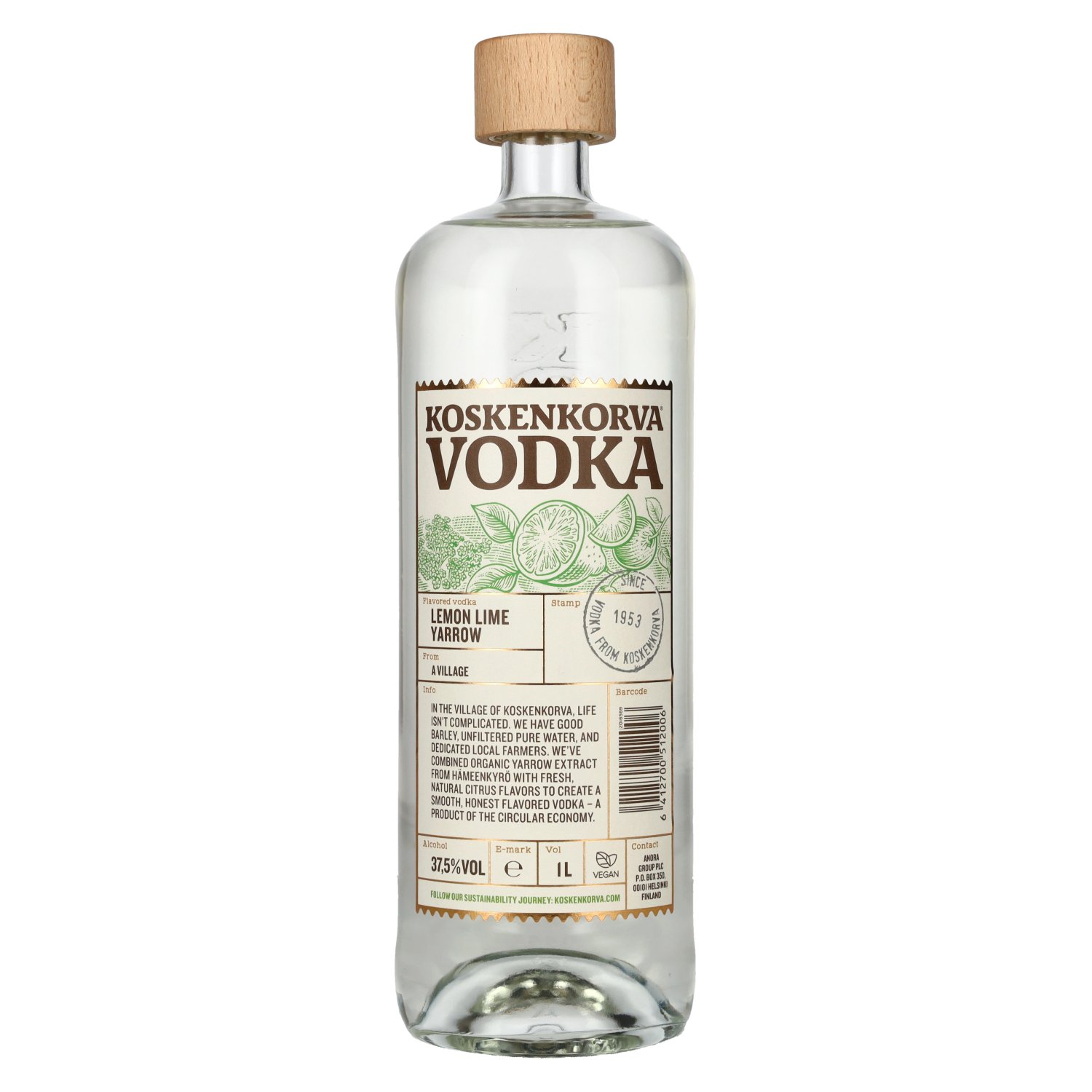 Koskenkorva Vodka LEMON LIME YARROW Flavoured 37,5% Vol. 1l
