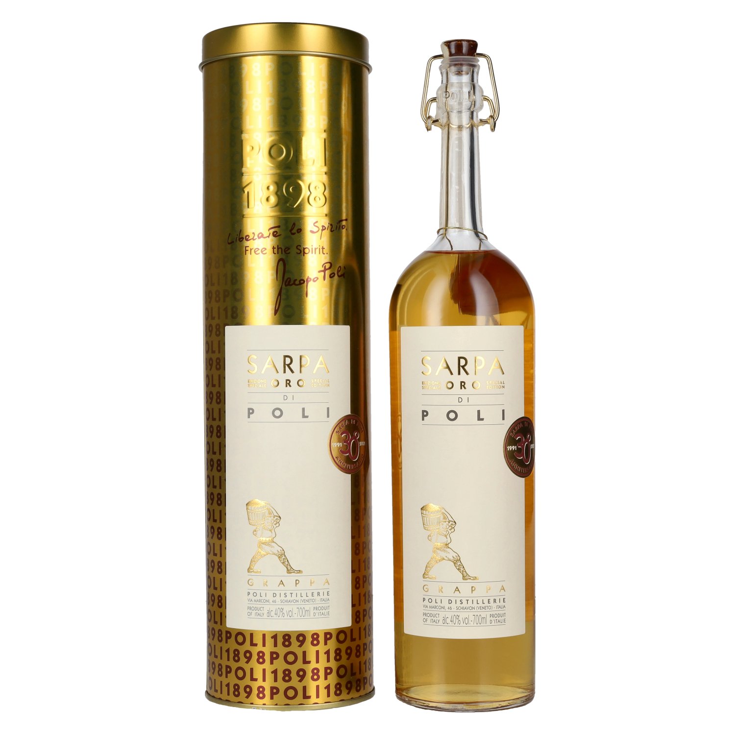 Poli Grappa Sarpa Oro di Poli 40% Vol. 0,7l in Tinbox